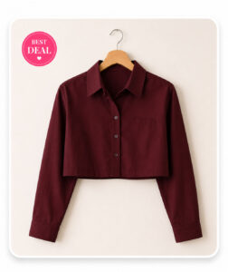 Greciilooks Women’s Oversized Button-Down Crop Shirt