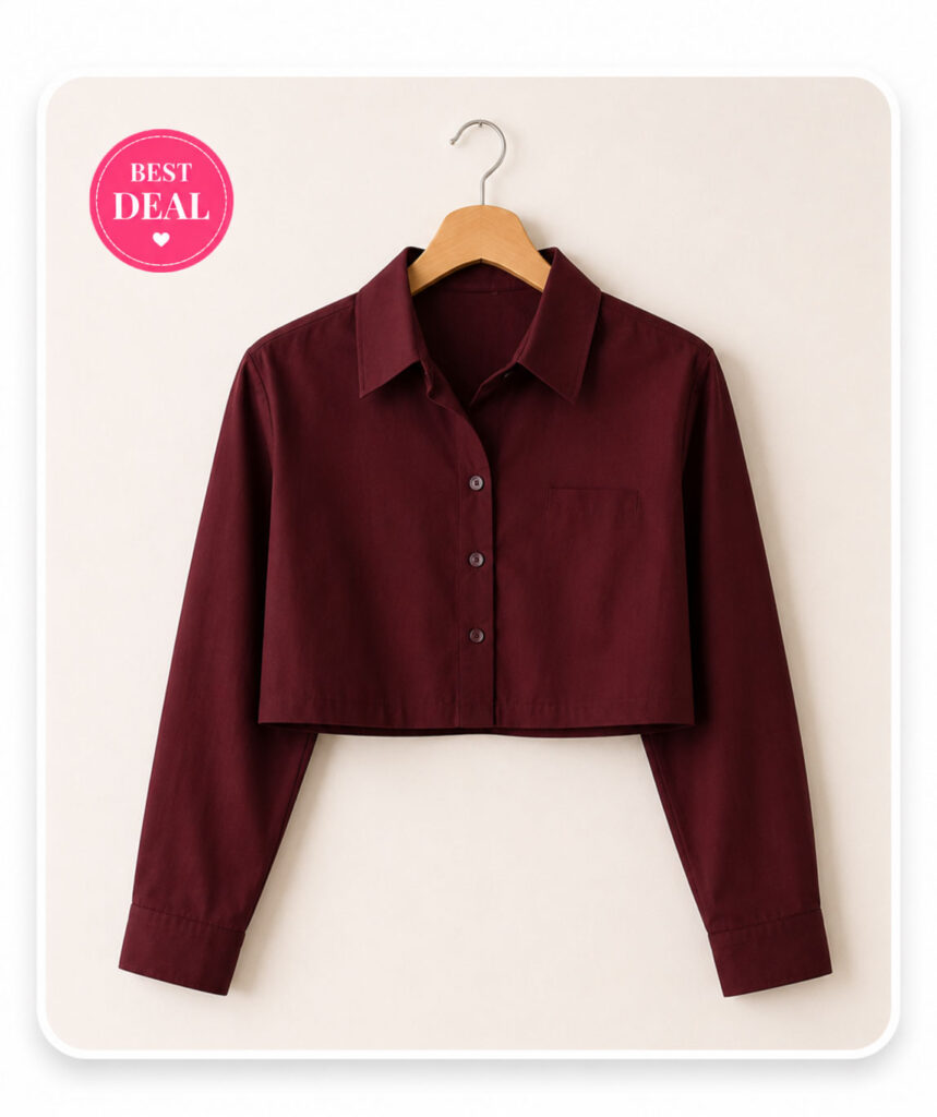 Greciilooks Women’s Oversized Button-Down Crop Shirt