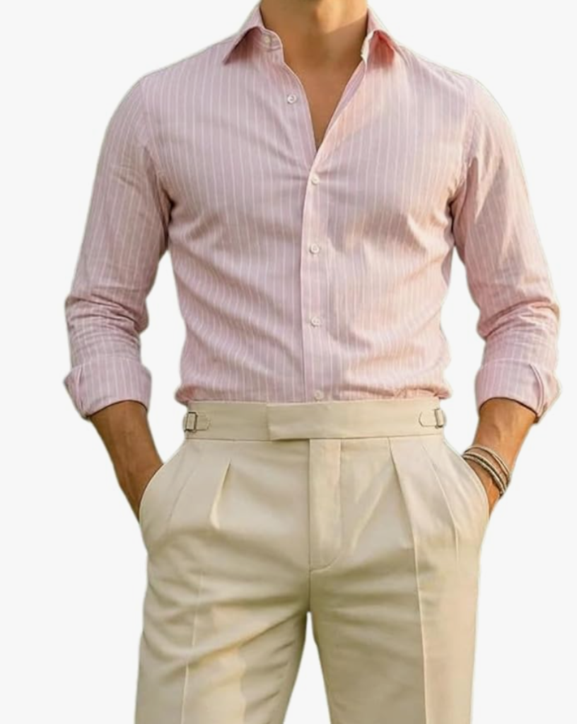 IndoPrimo Men's Slim Fit Striped Cotton Shirt
