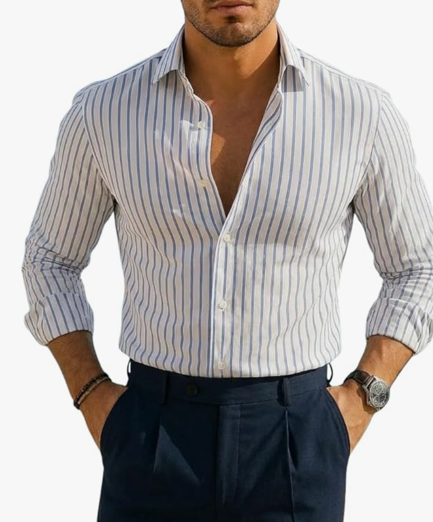 IndoPrimo Men's Slim Fit Striped Shirt | Full Sleeve Cotton Shirt