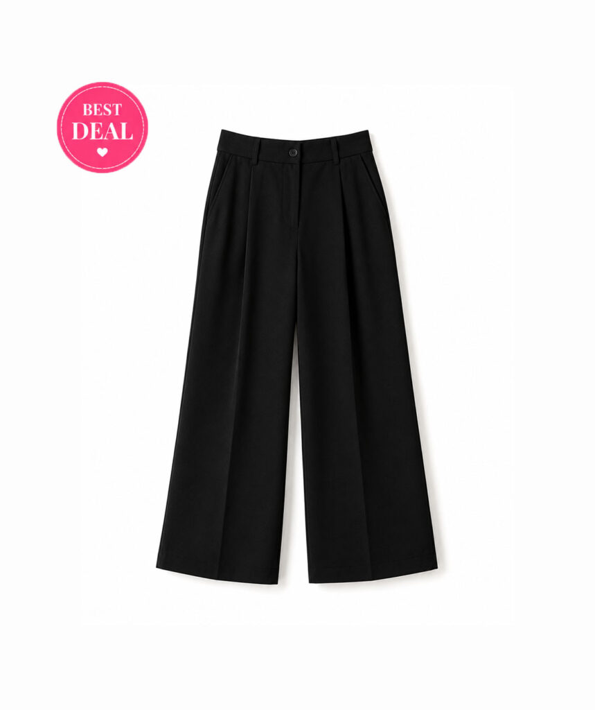 Women's Black High-Waist Wide Leg Formal Trousers