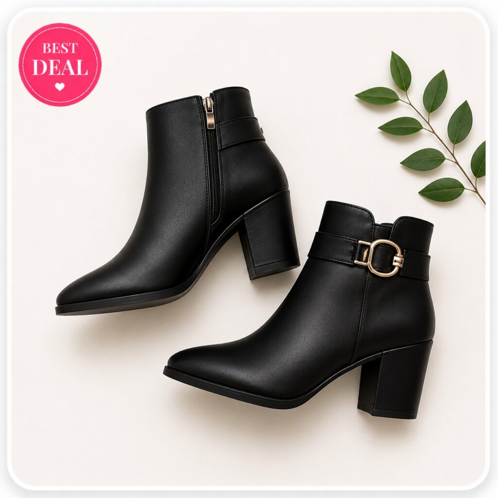 ELLE Women's Pointed Toe Kitten Heel Ankle Boots